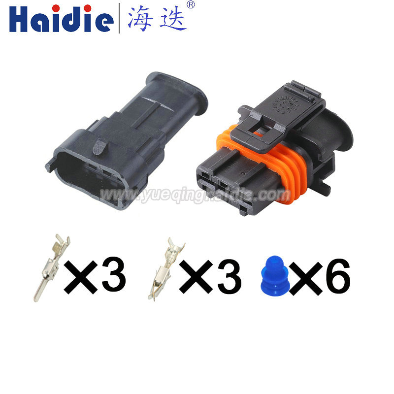 HD036B-3.5-11/15345983 Haidie 3 Pin Copper Male/Female Automotive Wire Harness Connector Plastic Housing Plug with Matching Terminals